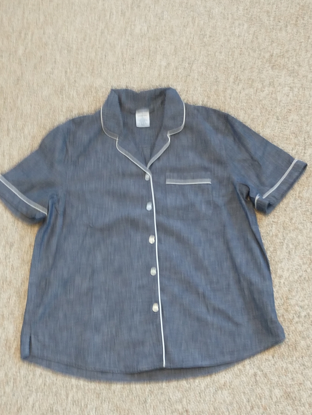 Lands End Chambray Pajama Top With Piping Trim MEDIUM 10-12